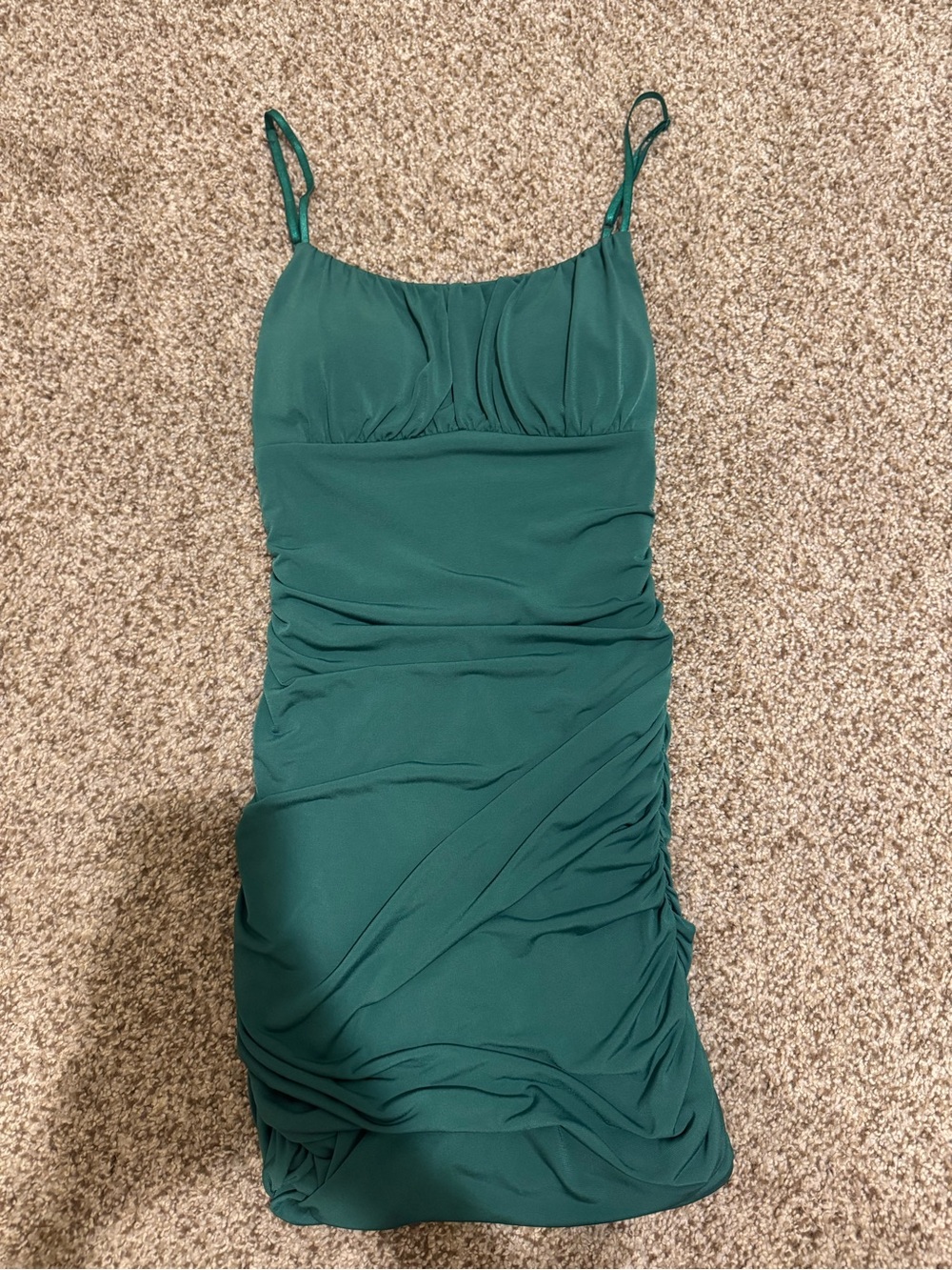 Honey and Rosie Emerald Green Ruched Mini Dress